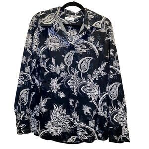 Coldwater Creek - Blue Paisley Pattern Blouse - Women's XL